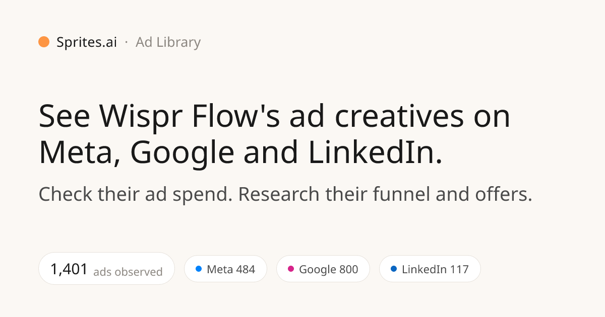 Wispr Flow Ads Library: Live Ads, Campaigns & Creative Examples | Sprites